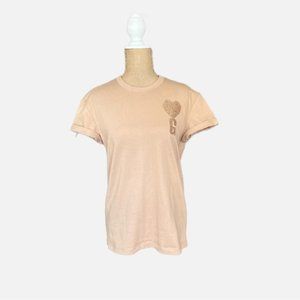 Gasanova Women's Beige Crystal Letter G Initial Heart Pullover T-Shirt Size XS